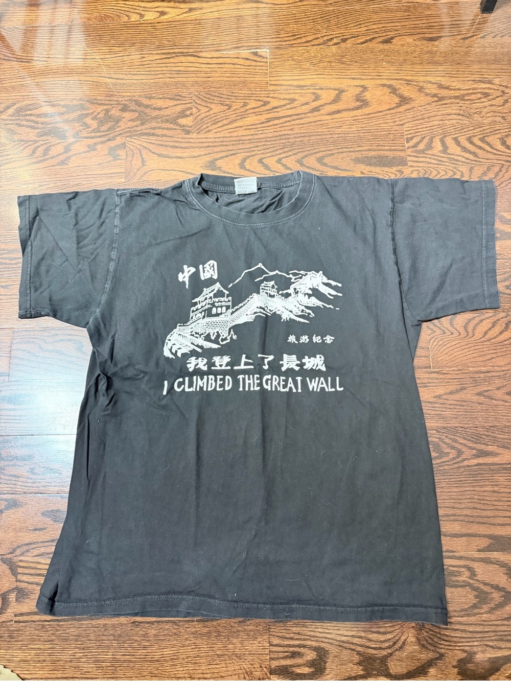 Vintage "I Climbed The Great Wall Of China" T Shirt Black/Grey 100% Cotton MenXL